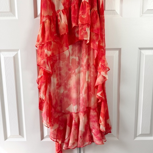NWT Gianni Bini Pink and Orange Floral One Shoulder High Low Maxi Dress Size 4 - Picture 8 of 13